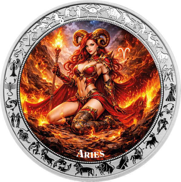 Monnaie ARIES Goddesses Zodiac 1 Oz Argent 5 Cedis Ghana 2026 (PRÉCOMMANDE)