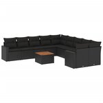 vidaXL Salon de jardin 11 Pièces avec coussins noir résine tressée