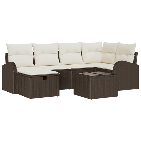 vidaXL Ensemble de canapé de jardin 7 pièces avec coussins marron en poly rattan