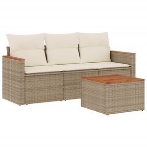 vidaXL Salon de jardin avec coussins 4 Pièces beige résine tressée