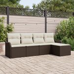 vidaXL Ensemble de Canapé de Jardin 5 Pièces avec Coussins en Poly Rattan Marron