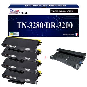 Kit Tambour + 4 Toners compatibles avec Brother TN3280  TN3230  DR3200 pour Brother MFC-8370DN  MFC-8380DN  MFC-8480DN  MFC-8800DN  MFC-8880DN  MFC-8890DW