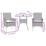 vidaXL Ensemble à manger de jardin et coussins 3 Pièces beige rotin verre