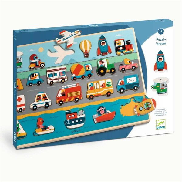 Djeco DJ01831 - Puzzle en bois Puzzlo Vroom