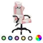 Chaise fauteuil siège pivotante de bureau informatique étude de jeux vidéo avec LED RVB Rose et similicuir rose 02_0024212