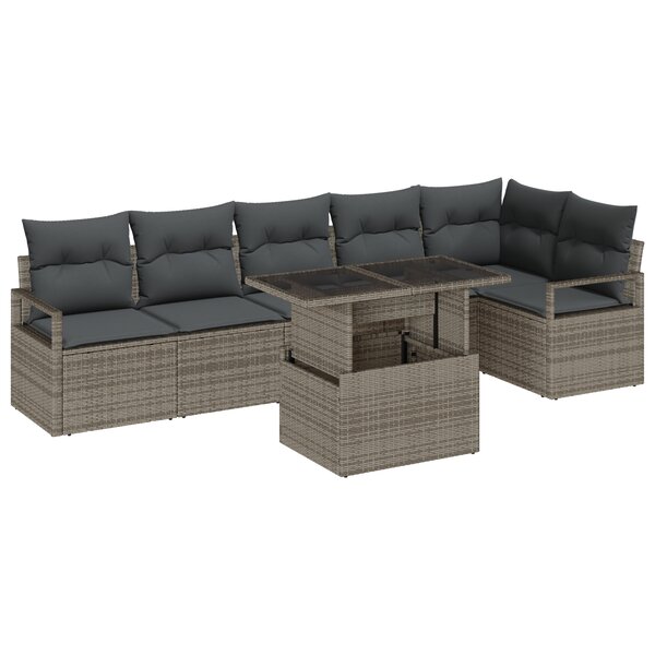 Set de canapé de jardin 7 pièces avec coussins gris poly rotin