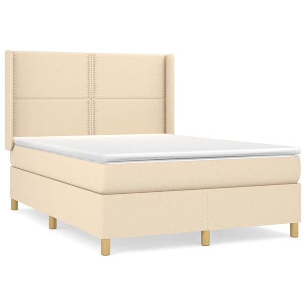 vidaXL Sommier à lattes de lit avec matelas Crème 140x200 cm Tissu