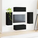 vidaXL Ensemble de meuble TV mural 4 Pièces Noir Bois d'ingénierie