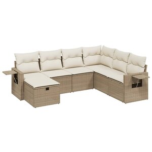 vidaXL Salon de jardin avec coussins 7 Pièces beige résine tressée