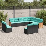 vidaXL Salon de jardin avec coussins 12 Pièces noir résine tressée