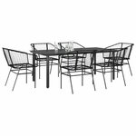 vidaXL Ensemble à manger de jardin 7Pièces noir poly rotin verre