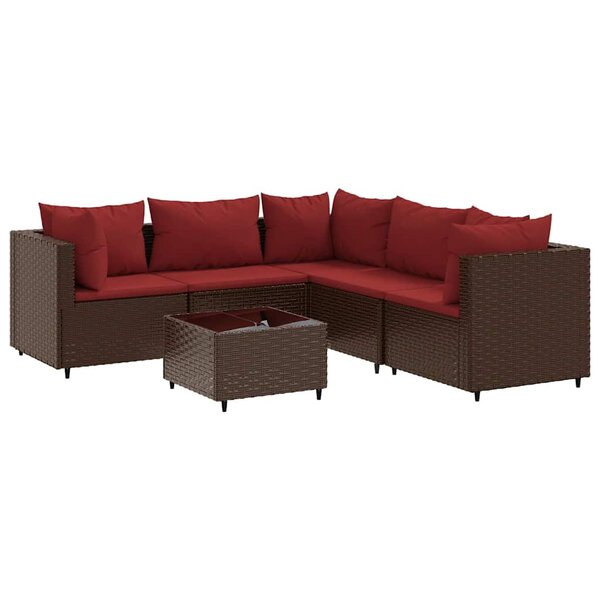 vidaXL Salon de jardin 6 Pièces avec coussins Marron Résine tressée