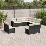 vidaXL Salon de jardin 11 Pièces avec coussins noir résine tressée