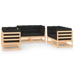 vidaXL Salon de jardin 6 Pièces avec coussins Bois de pin massif