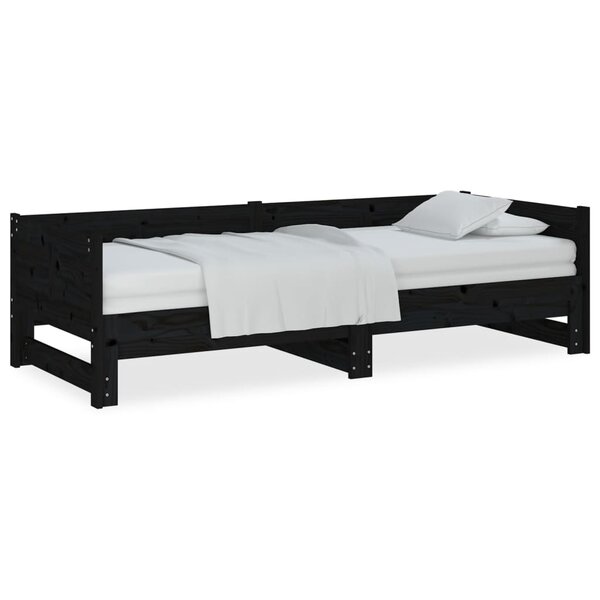 vidaXL Lit coulissant Noir Bois de pin solide 2x(80x200) cm