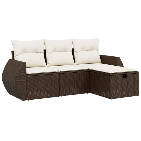 vidaXL Salon de jardin 4 Pièces avec coussins marron résine tressée