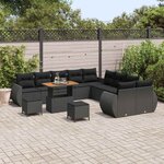 vidaXL Ensemble de canapé de jardin avec coussin 13 Pièces Noir
