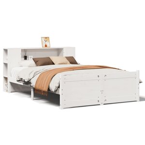 vidaXL Lit bibliothèque sans matelas blanc 140x190 cm bois pin massif