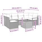 Canapé de jardin 7 pièces avec coussins beige en Rattan Poly Acacia