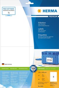 Bte 40 etiquettes premium sur 10 feuilles a4 105 x 148 mm, blanc herma