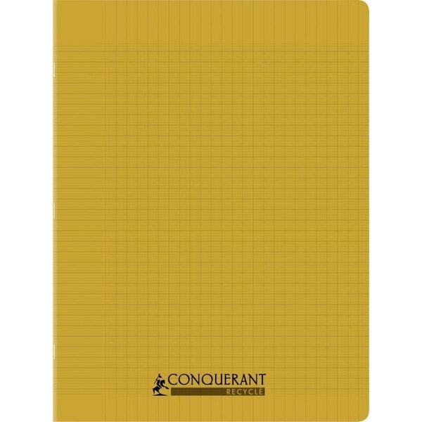 Cahier recyclé et recyclable  96 pages seyès 90 g  couverture polypropylène jaune  format 24 x 32 cm CONQUERANT