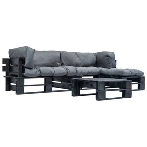 vidaXL Salon de jardin palette 4 Pièces avec coussins gris bois