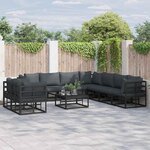 vidaXL Ensemble de canapé de jardin avec coussin 9 Pièces Noir Aluminium