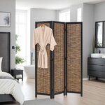 Paravent 3 pans pliable en bois de saule noir