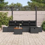 vidaXL Ensemble de canapé de jardin avec coussin 6 Pièces Noir Poly rotin