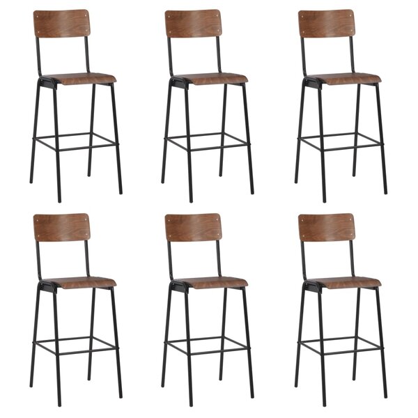 vidaXL Chaises de bar lot de 6 contreplaqué solide et acier