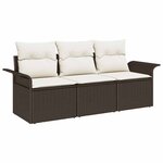 vidaXL Ensemble de salon de jardin 3 pièces avec coussins - Poly rotin marron