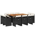 vidaXL Ensemble à manger de jardin 11 Pièces coussins noir résine tressée