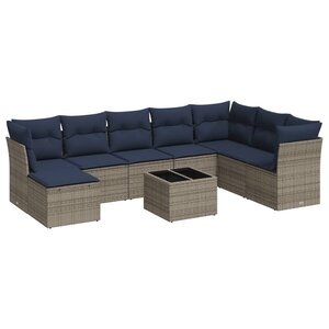 vidaXL Salon de jardin 9 Pièces avec coussins gris résine tressée