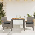 vidaXL Ensemble à manger de jardin et coussins 3 Pièces gris rotin acacia