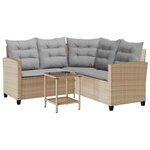 vidaXL Canapé de jardin avec table et coussins en forme de L beige