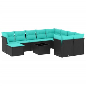 vidaXL Salon de jardin 11 Pièces avec coussins noir résine tressée