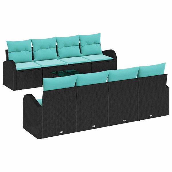 vidaXL Ensemble de Canapés 9 Pièces Noir et turquoise polyrotin