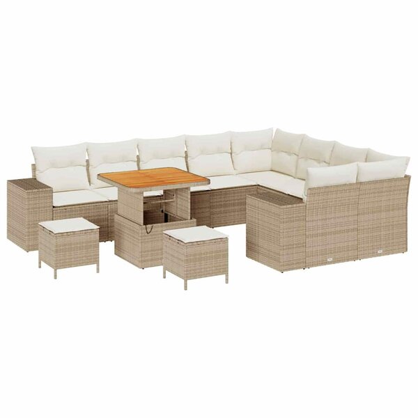 vidaXL Ensemble de canapé de jardin 12 Pièces Beige polyrotin