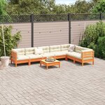 vidaXL Salon de jardin 8 Pièces avec coussins marron cire bois pin massif