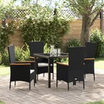 vidaXL Ensemble de repas de jardin de 5 pièces avec coussins rotin poly noir