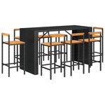 vidaXL Ensemble de bar jardin 9 Pièces noir poly rotin/bois massif acacia