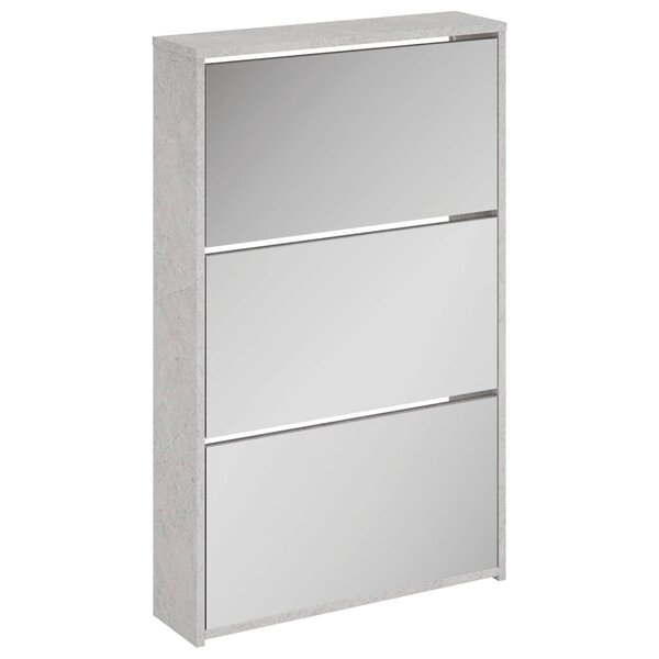 vidaXL Armoire à chaussures miroir 3 niveaux Gris béton 63x17x102 5 cm