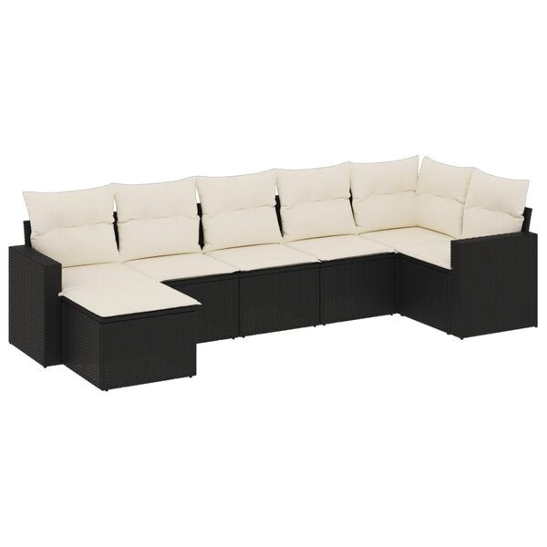 vidaXL Salon de jardin 7 Pièces avec coussins noir résine tressée