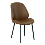 Chaise de salle à manger en cuir synthétique marron vintage avec pieds noirs