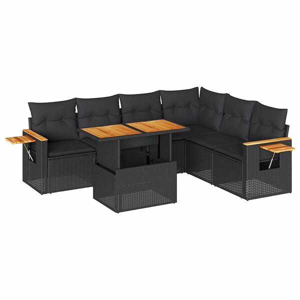 vidaXL Salon de jardin avec coussins 7 Pièces noir résine tressée acacia