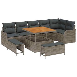 vidaXL Ensemble de canapé de jardin avec coussin 9 Pièces Gris