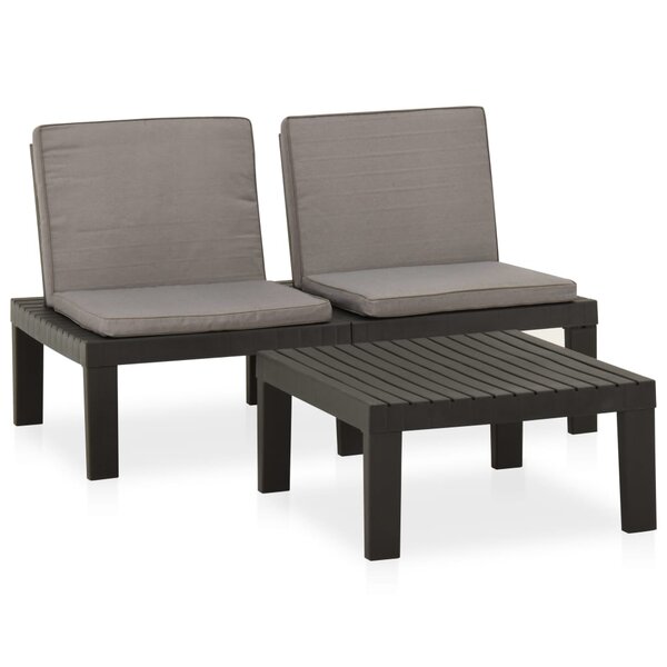 vidaXL Salon de jardin 2 Pièces avec coussins Plastique Gris