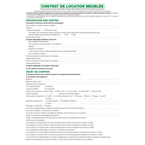 Feuilles Contrat De Location Pour Locaux Meublés - Blanc - X 50 - Exacompta