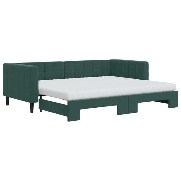 vidaXL Lit de jour avec gigogne et matelas vert foncé 90x200cm velours