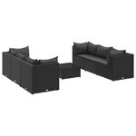vidaXL Salon de jardin 7 Pièces avec coussins Noir Résine tressée